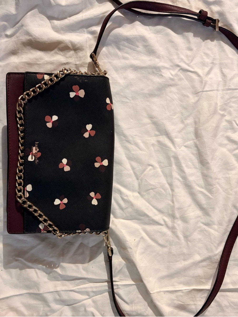 Women's Floral Accent Crossbody Bag in Black and Burgundy